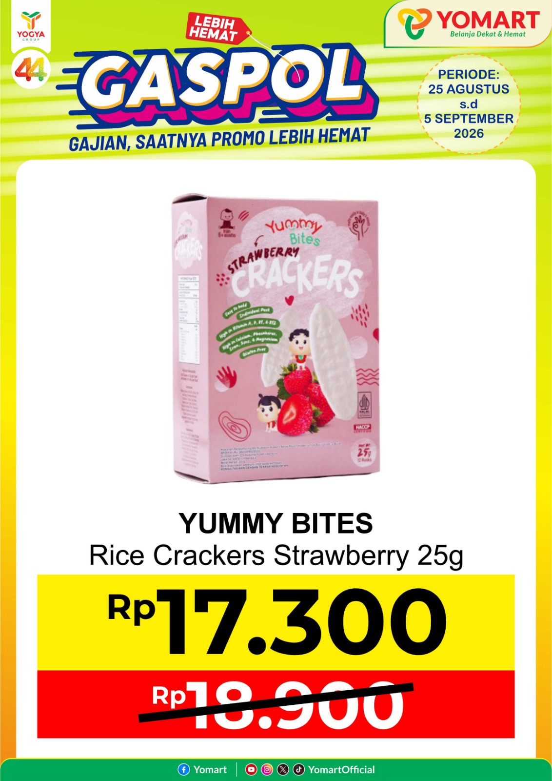 Yummy bites rice crackers Strawberry 25gr